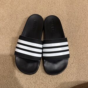 Adidas Black and White Striped Slides